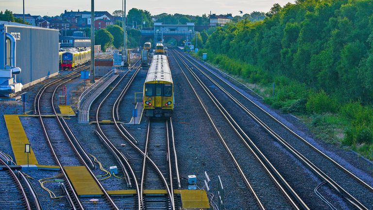 Merseyrail trains lined up on the track at Kirkdale Depot, as members of the Rail, Maritime and Transport union begin their nationwide strike in a bitter dispute over pay, jobs and conditions. Picture date: Tuesday June 21, 2022.