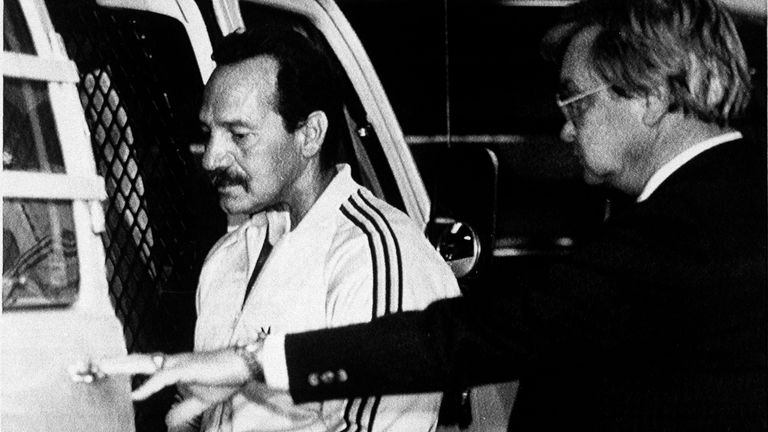 Ralph "Sonny" Barger, left, the founder and president of the Oakland, Calif., Hells Angels chapter, is led to a waiting van by a U.S. marshal after being arraigned on an explosives charge at the Federal Building in San Francisco, Nov. 10, 1987. Hells Angels in five states were arrested on drugs and weapons charges. (AP Photo/Paul Sakuma)
PICS:AP

