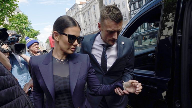 Rebekah Vardy with husband Jamie outside the High Court