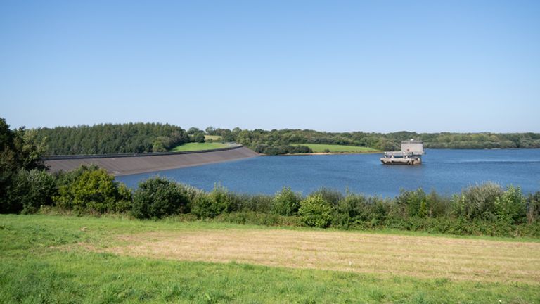 View of Dam at Roadford Lake Reservoir in Cornwall, England. Pic: iStock
