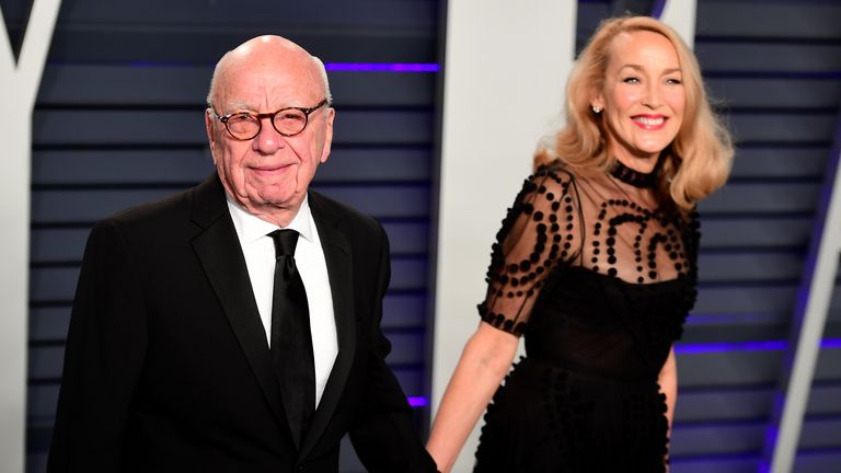 Rupert Murdoch and Jerry Hall at the 2019 Vanity Fair Oscar Party