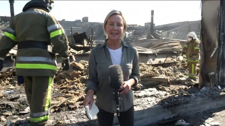 Sally Lockwood reports from the site of a shopping centre attack in Ukraine.
