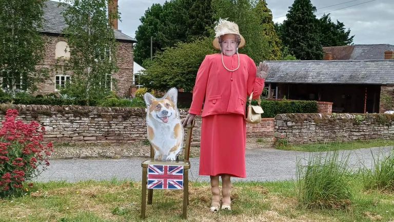 Undated handout photo issued by the Wellington Village Fun Week of a scarecrow figure of the Queen. A village in Herefordshire is celebrating the Queen's Platinum Jubilee with a royal-themed scarecrow competition, crafting 104 figures so far to stand watch ahead of the weekend. Wellington Village Fun Week is a local event organised every two years, and has this year been taken over by jubilee celebrations. Issue date: Wednesday June 1, 2022.
