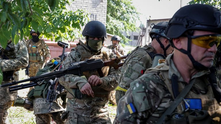 Members of foreign volunteers unit which fights in the Ukrainian in Sievierodonetsk, Luhansk region