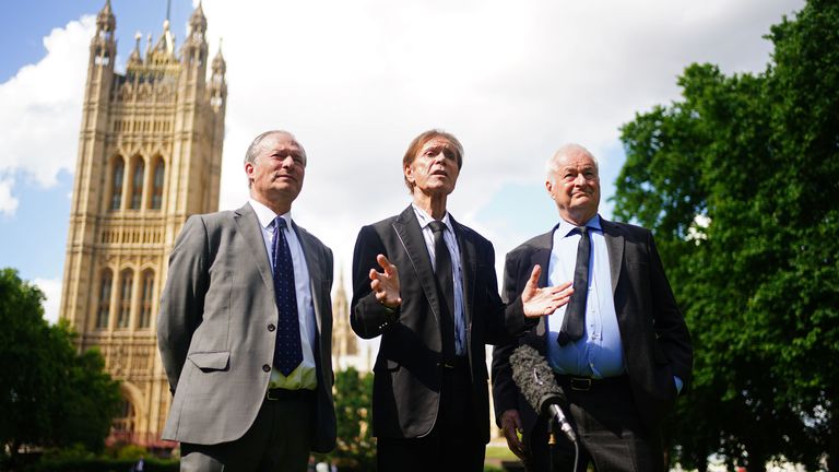 Daniel Janner QC (left), singer Sir Cliff Richard (centre) and DJ Paul Gambaccini (right) 