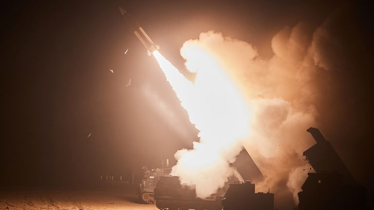 An ATACMS, a surface-to-surface missile, is fired during a joint military training between U.S. and South Korea at an unidentified location in South Korea, June 6, 2022. The Defense Ministry/Yonhap via REUTERS ATTENTION EDITORS - THIS IMAGE HAS BEEN SUPPLIED BY A THIRD PARTY. SOUTH KOREA OUT. NO RESALES. NO ARCHIVE.