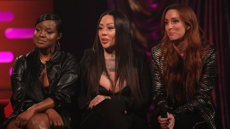 (left to right) Keisha Buchanan, Mutya Buena and Siobhan Donaghy of the Sugababes during the filming for the Graham Norton Show at BBC Studioworks 6 Television Centre, Wood Lane, London, to be aired on BBC One on Friday evening.
