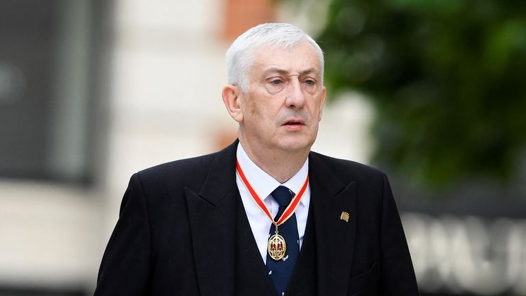 Speaker of the House of Commons Lindsay Hoyle arrives for the National Service of Thanksgiving held at St Paul&#39;s Cathedral during the Queen&#39;s Platinum Jubilee celebrations in London, Britain, June 3, 2022. REUTERS/Toby Melville/Pool
