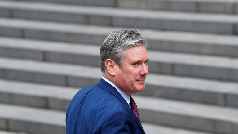 British Labour Party opposition leader Keir Starmer arrives for the National Service of Thanksgiving held at St Paul&#39;s Cathedral during the Queen&#39;s Platinum Jubilee celebrations in London, Britain, June 3, 2022. REUTERS/Toby Melville/Pool

