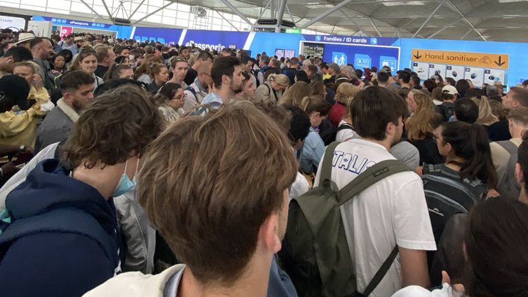 Queues at London Stansted Airport on Monday