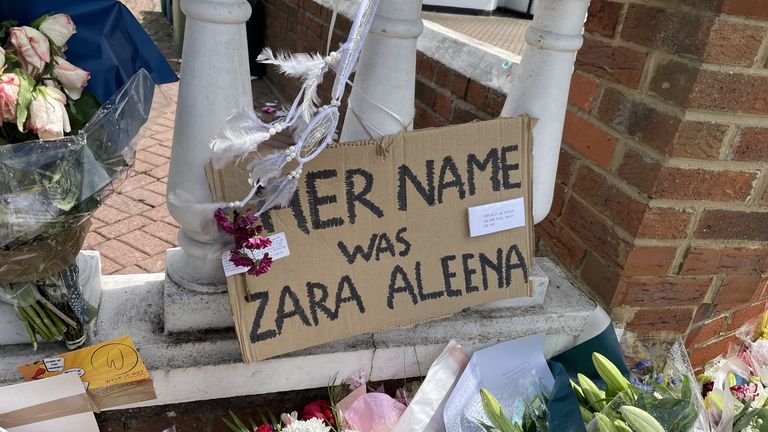 Floral tributes left at the scene on Cranbrook Road in Ilford, east London, where Zara Aleena, 35, was murdered on in the early hours of Sunday.
