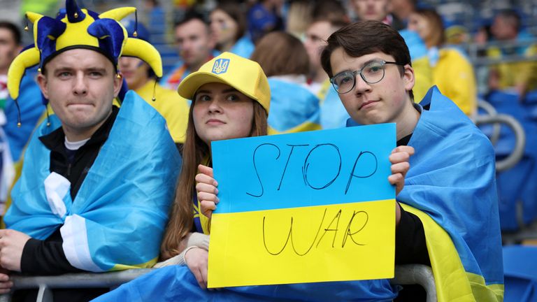 Ukraine fans at the Cardiff City Stadium