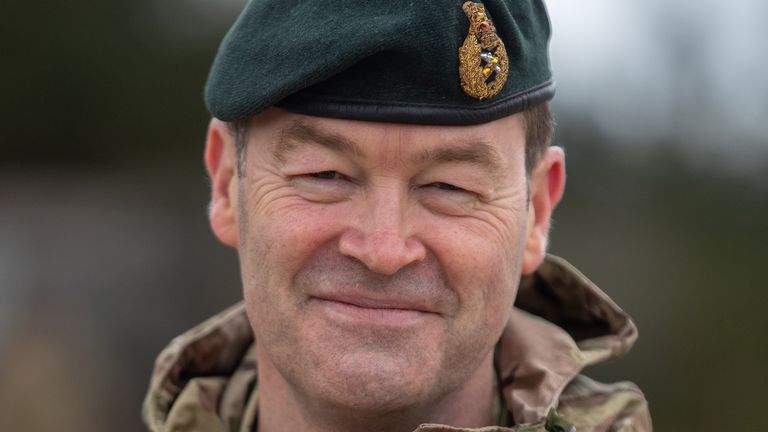 Commander of Strategic Command, General Sir Patrick Sanders after a live exercise demonstration at Bovington Camp in Dorset. Picture date: Friday March 19, 2021. PA Photo. See PA story DEFENCE Review. Photo credit should read: Andrew Matthews/PA Wire