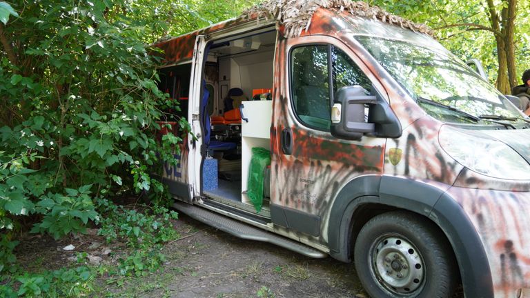 A camouflaged ambulance 