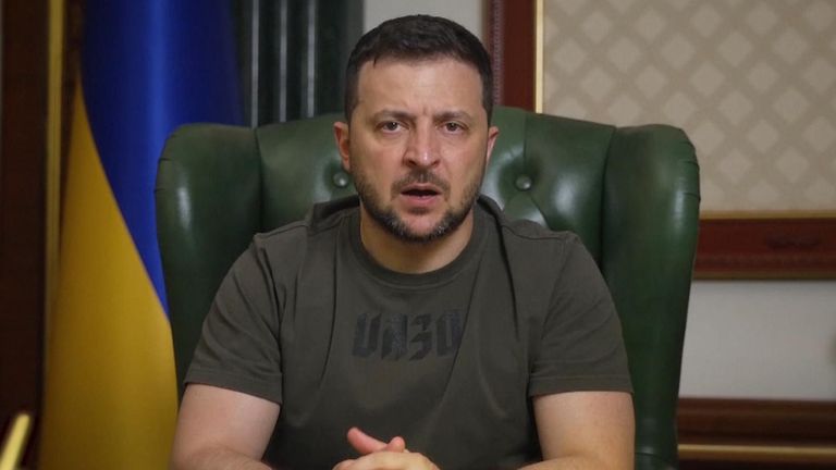 Volodymyr Zelenskyy reacts to the Russian bombing of a shopping center in Ukraine