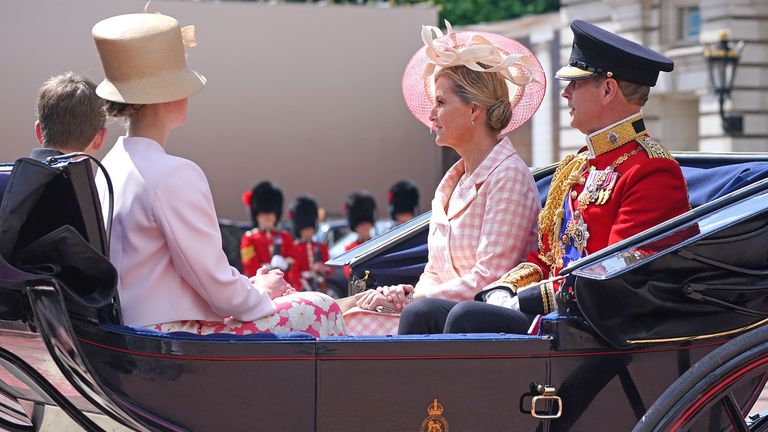 The Earl and Countess of Wessex, Viscount Severn and Lady Louise Windsor leave Buckingham Palace for the Trooping the Colour ceremony at Horse Guards Parade, central London, as the Queen celebrates her official birthday, on day one of the Platinum Jubilee celebrations. Picture date: Thursday June 2, 2022.