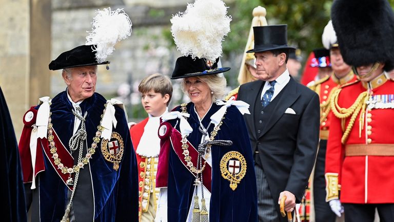 Britain&#39;s Prince Charles and Camilla, Duchess of Cornwall, attend the Order of the Garter Service at St. Georges&#39;s Chapel, at Windsor Castle, Britain, June 13, 2022. REUTERS/Toby Melville/Pool

