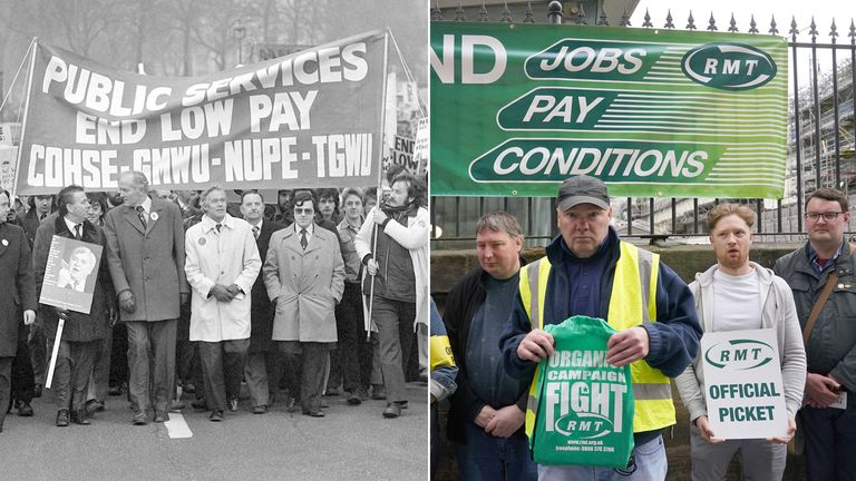 Mr Alan Fisher (white mac), general secretart of NUPE, and Mr David Basnett (centre, tallest), general secretary of the General and Municipal Workers&#39; Union, at the head of a mass march to Parliament where public services workers planned to lobby MPs as part of a "Day of Action" against Government pay policy.