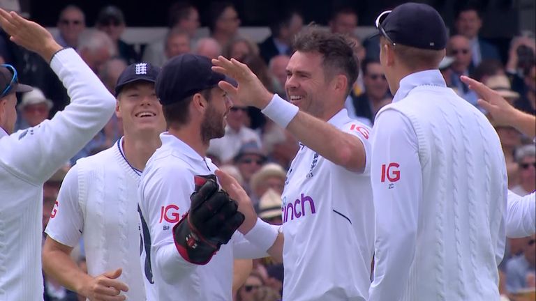 James Anderson removes Will Young for one in New Zealand’s second innings at Lord’s