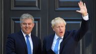 Boris Johnson shakes hands with Britain&#39;s Conservative Party Chairman Brandon Lewis as he arrives at the Conservative Party headquarters, after being announced as Britain&#39;s next Prime Minister, in London, Britain July 23, 2019. REUTERS/Toby Melville
