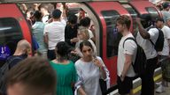 People pack into a Central Line train in London. Britons are set to melt on the hottest UK day on record as temperatures are predicted to hit 40C. Picture date: Tuesday July 19, 2022. 