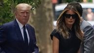 Donald Trump and Melania Trump arrive for funeral of Ivana Trump. Pic: AP