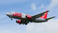 Jet 2 Jersey, U.K. - June 7, 2014: Jet2 a British budget company flying a commercial Boeing 737-300 jet, a nationwide airliner, landing at Jersey airport.
