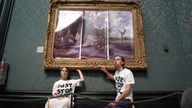 Protesters from Just Stop Oil climate protest group, cover John Constable&#39;s The Hay Wain with their own picture at the National Gallery, London. Picture date: Monday July 4, 2022.
