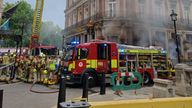 Handout photo issued by the London Fire Brigade of emergency services at the scene of a blaze in the basement of the Admiralty pub in Trafalgar Square, London. Picture date: Tuesday July 12, 2022.
