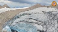 The Alpine rescue service picture shows where an ice glacier collapsed on hikers