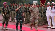 US Chairman of the Joint Chiefs of Staff General Mark Milley inspected Indonesian honour guards with Indonesian Armed Forces Chief General Andika Perkasa
