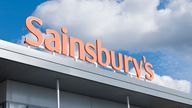 Edinburgh, UK - September 8, 2011: A large entance sign for a Sainsbury&#39;s supermarket in Craigleith, Edinburgh.  Sainsbury&#39;s are a British owned supermarket chain...Sainsbury&#39;s branding above the entrance to a large supermarket in Edinburgh, Scotland.