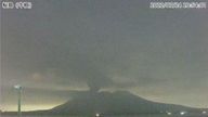 A still of the Japan Meteorological Agency&#39;s livestream shows the eruption