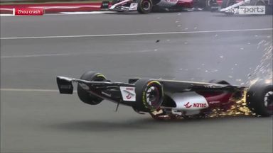 Button and Hill assess Zhou's huge crash