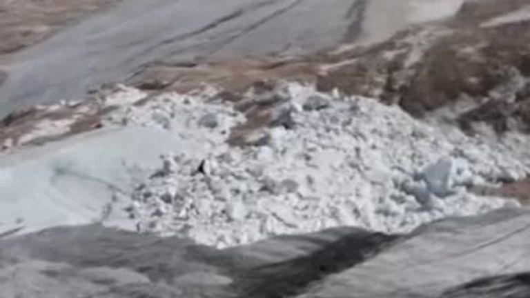 Deadly glacier avalanche aftermath captured from a helicopter. 