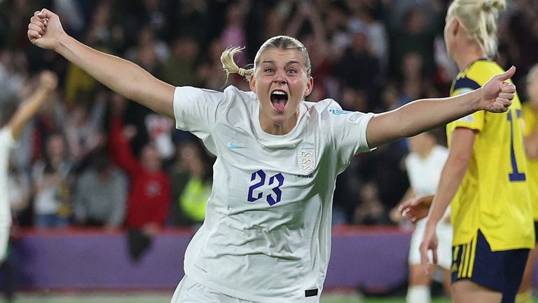 Alessia Russo celebrates her audacious goal against Sweden