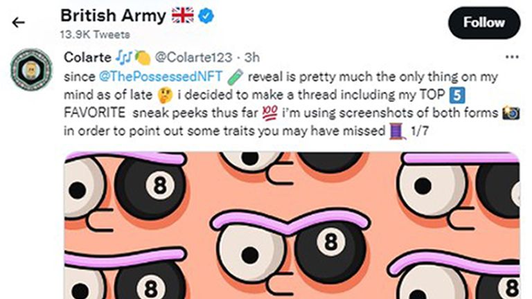 Le compte Twitter officiel de l'armée a retweeté plusieurs messages semblant liés aux NFT