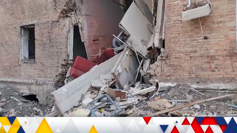 UKRAINE-CRISIS/BAKHMUT
A view shows a damaged building, as Russia&#39;s invasion of Ukraine continues, in Bakhmut
A view shows a damaged building, as Russia&#39;s invasion of Ukraine continues, in Bakhmut, Donetsk Oblast, Ukraine in this still image obtained from a social media video released on July 2, 2022. National Police of Ukraine/Handout via REUTERS THIS IMAGE HAS BEEN SUPPLIED BY A THIRD PARTY MANDATORY CREDIT