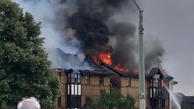 Bedford Gas Explosion fire pics sent by Sky correspondent, Emma Birchley 
