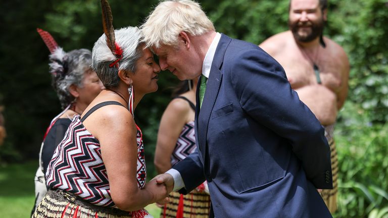 01/07/2022. London, United Kingdom. Prime Minister Boris Johnson meets New Zealand Prime Minister Jacinda Arden watch the Kapa Haka group give a performance in the garden of 10 Downing Street. Picture by Simon Dawson / No 10 Downing Street

