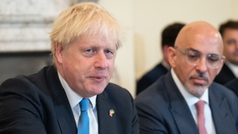 (left to right) Prime Minister Boris Johnson, Chancellor of the Exchequer Nadhim Zahawi, and Work and Pensions Secretary Therese Coffey, during a Cabinet meeting at 10 Downing Street, London. Picture date: Tuesday July 19, 2022.


