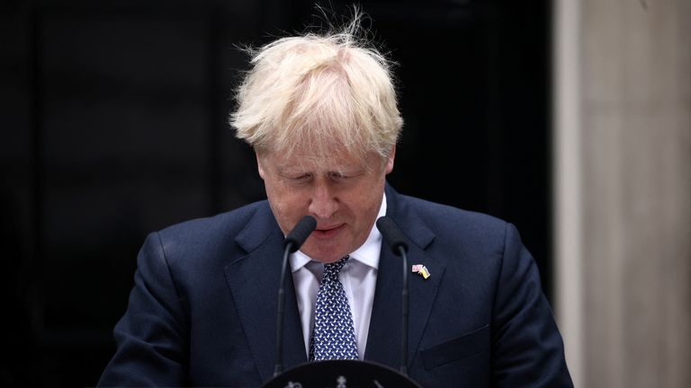 British Prime Minister Boris Johnson leaves as he makes a statement at Downing Street in London, Britain, July 7, 2022. REUTERS/Maja Smiejkowska

