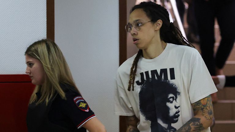 Brittney Griner was escorted to the court hearing in handcuffs