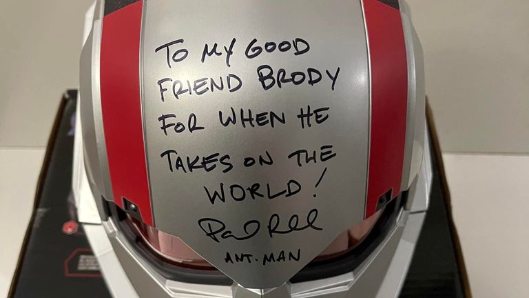The signed Ant-Man helmet Picture: Cassandra Ridder / Facebook 
