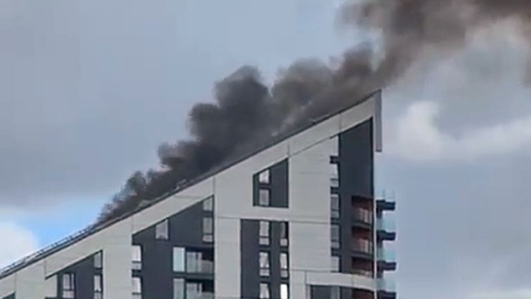 The fire broke out at a 17-storey apartment block in St Mark's Square in Bromley, south-east London.  Release date: Sunday, July 3, 2022.