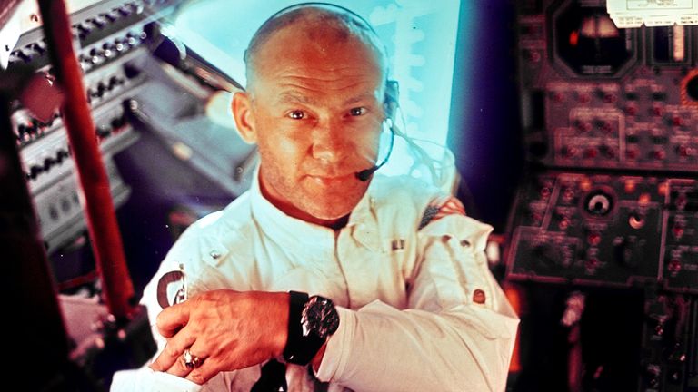 American astronaut Edwin "buzz" Aldrin during the 1969 moon landing mission