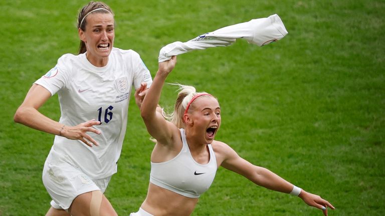 England's Chloe Kelly celebrates scoring their second goal 