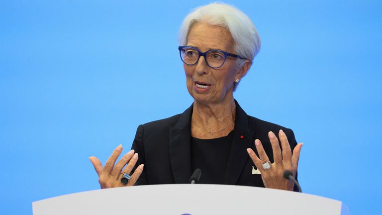 President of the European Central Bank (ECB) Christine Lagarde speaks during a news conference following the ECB's monetary policy meeting, in Frankfurt, Germany, July 21, 2022. REUTERS/Wolfgang Rattay
