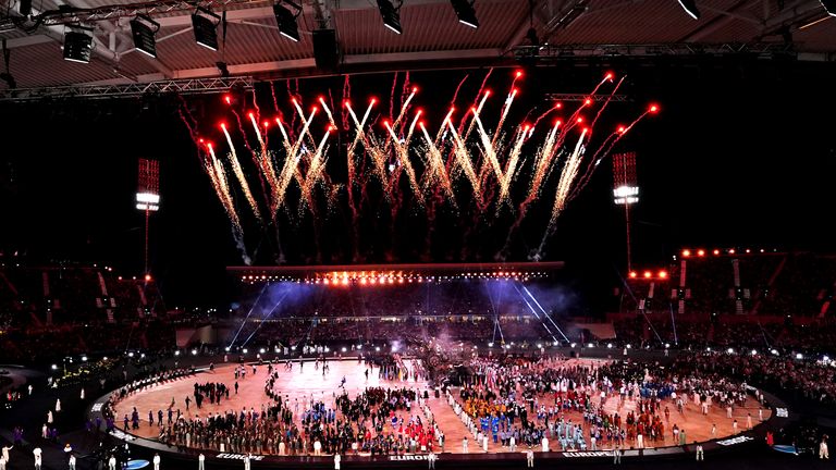 General view fireworks as athletes parade during the opening ceremony of the Birmingham 2022 Commonwealth Games at the Alexander Stadium, Birmingham. Picture date: Thursday July 28, 2022.