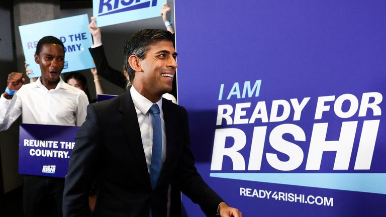 Former Chancellor of the Exchequer Rishi Sunak arrives at an event to launch his campaign to be the next Conservative leader and Prime Minister, in London, Britain, July 12, 2022. REUTERS/Henry Nicholls
